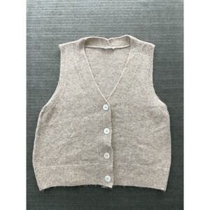 Mango MNG Cardigan Vest Womens M Beige Knit Button Front Stretch Casual Minimal